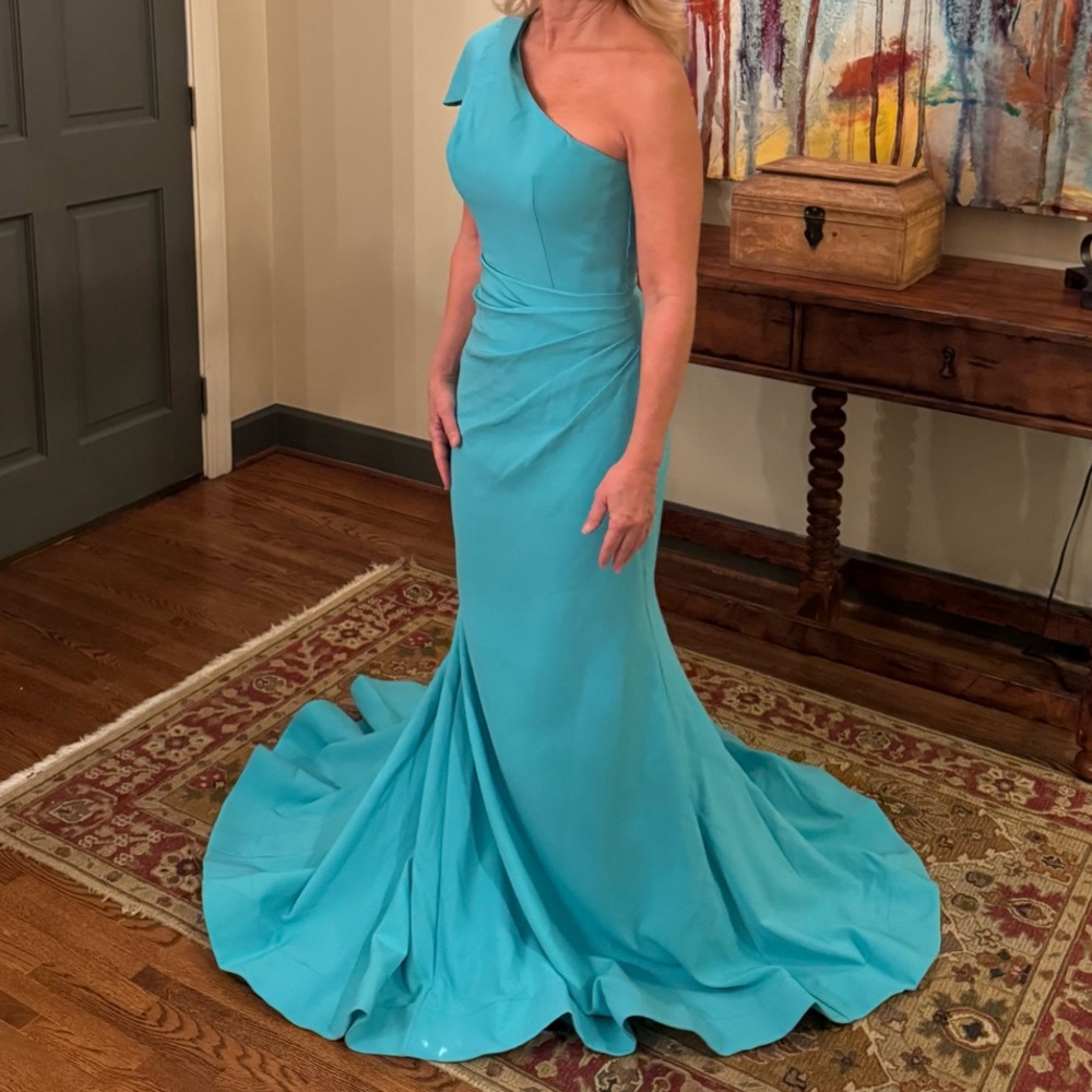 Elegant One-Shoulder Blue Evening Gown